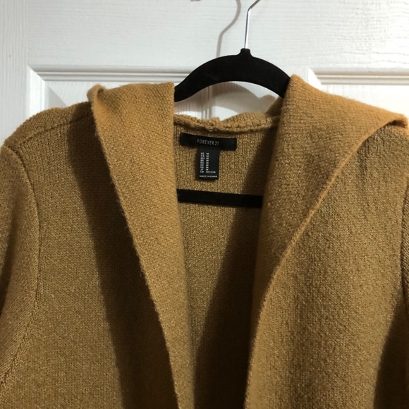 Tan/Brown sweater coat with hoodie - Picture 2 of 4